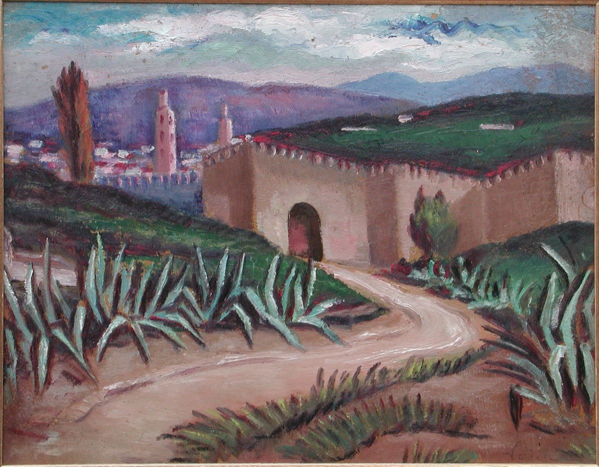 Robert DIAZ de SORIA  "Entrée de ville au  Maroc" huile sur carton 38x46-photo-4